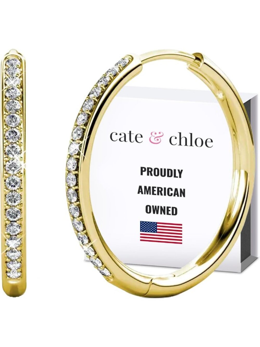 Dainty 18K Gold-Plated Hoop Earrings | Sparkling Round Cut Simulated Diamonds